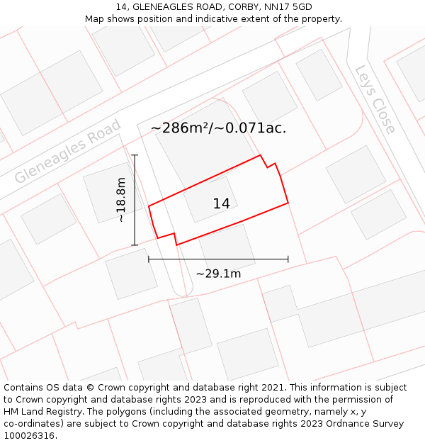 14, GLENEAGLES ROAD, CORBY, NN17 5GD: Plot and title map