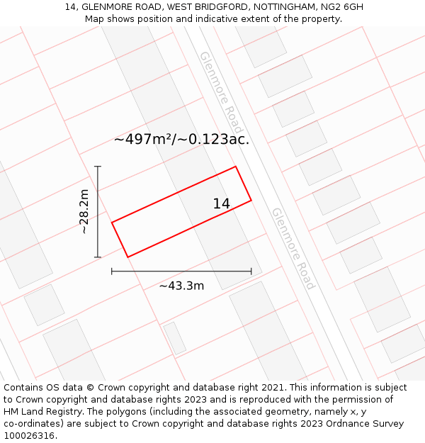 14, GLENMORE ROAD, WEST BRIDGFORD, NOTTINGHAM, NG2 6GH: Plot and title map