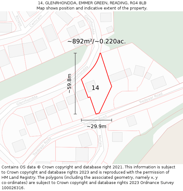 14, GLENRHONDDA, EMMER GREEN, READING, RG4 8LB: Plot and title map