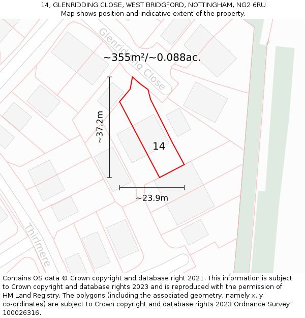 14, GLENRIDDING CLOSE, WEST BRIDGFORD, NOTTINGHAM, NG2 6RU: Plot and title map