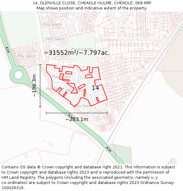 14, GLENVILLE CLOSE, CHEADLE HULME, CHEADLE, SK8 6RP: Plot and title map