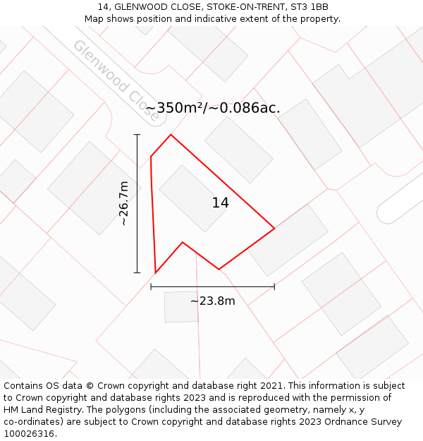 14, GLENWOOD CLOSE, STOKE-ON-TRENT, ST3 1BB: Plot and title map