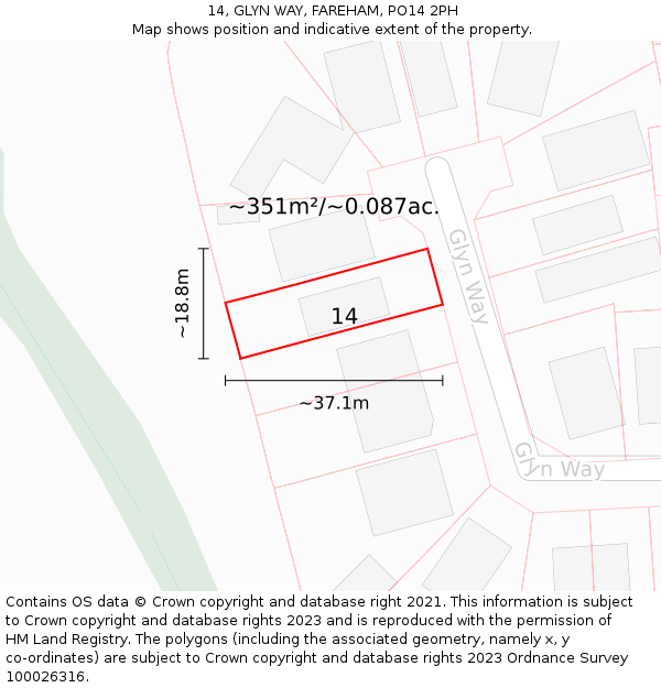 14, GLYN WAY, FAREHAM, PO14 2PH: Plot and title map
