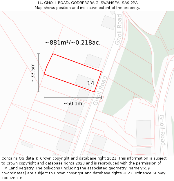 14, GNOLL ROAD, GODRERGRAIG, SWANSEA, SA9 2PA: Plot and title map