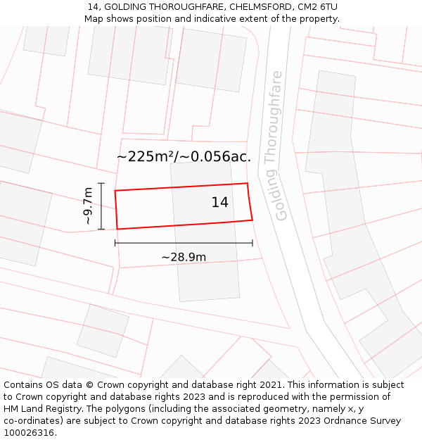 14, GOLDING THOROUGHFARE, CHELMSFORD, CM2 6TU: Plot and title map