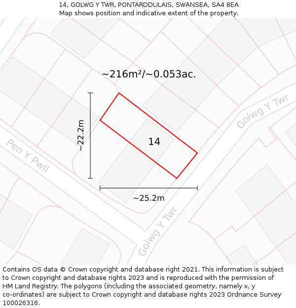 14, GOLWG Y TWR, PONTARDDULAIS, SWANSEA, SA4 8EA: Plot and title map