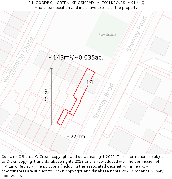 14, GOODRICH GREEN, KINGSMEAD, MILTON KEYNES, MK4 4HQ: Plot and title map