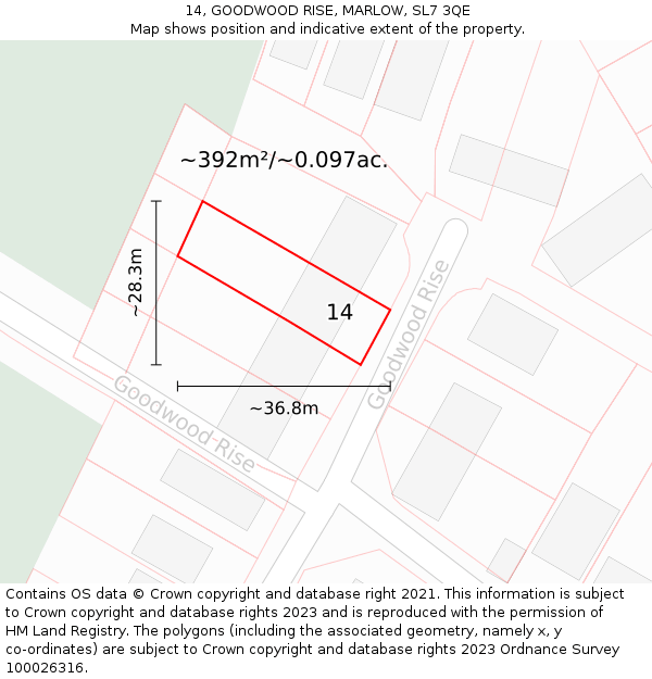 14, GOODWOOD RISE, MARLOW, SL7 3QE: Plot and title map