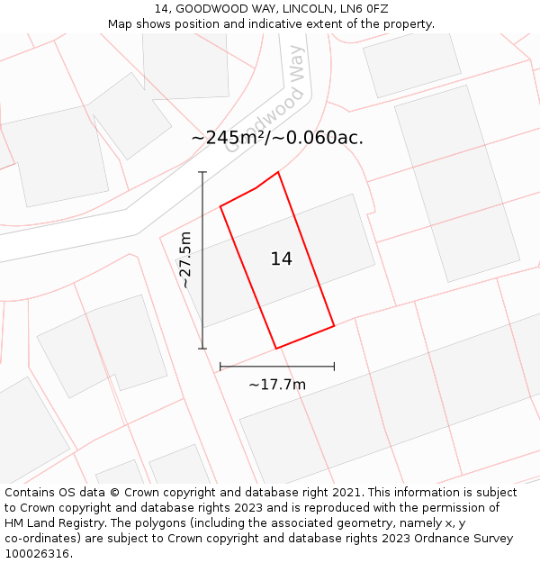 14, GOODWOOD WAY, LINCOLN, LN6 0FZ: Plot and title map
