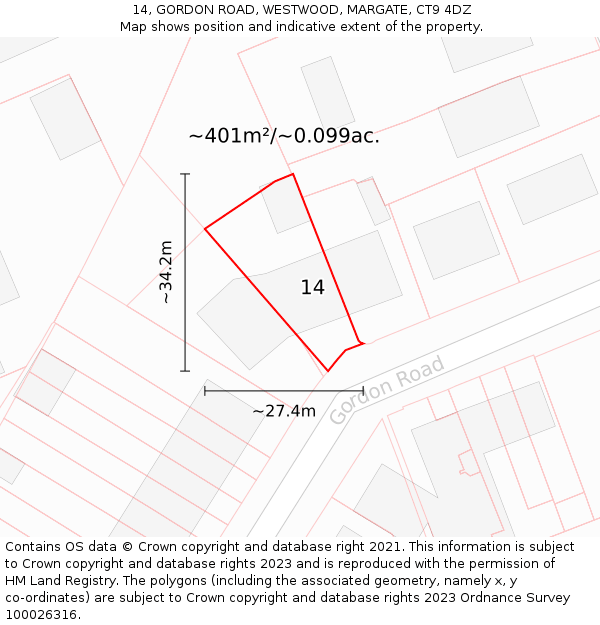 14, GORDON ROAD, WESTWOOD, MARGATE, CT9 4DZ: Plot and title map