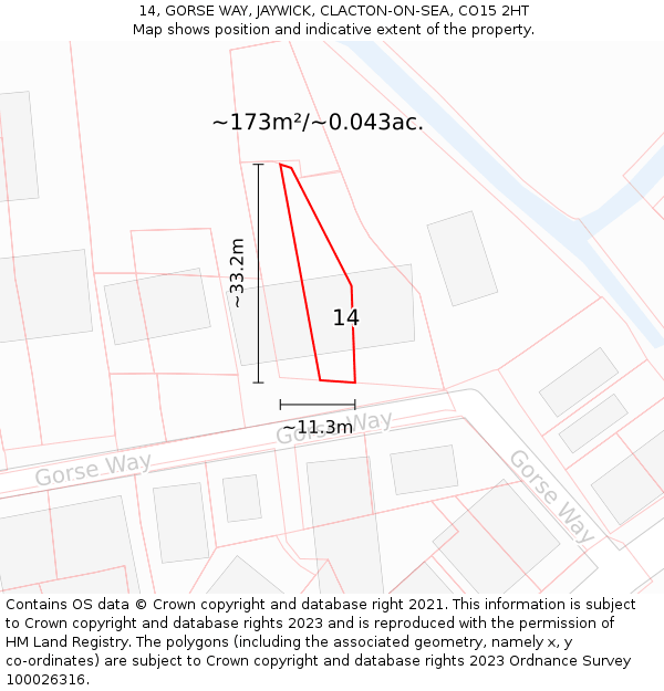 14, GORSE WAY, JAYWICK, CLACTON-ON-SEA, CO15 2HT: Plot and title map
