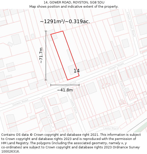 14, GOWER ROAD, ROYSTON, SG8 5DU: Plot and title map