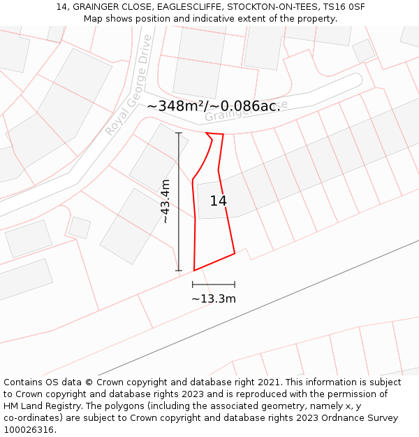 14, GRAINGER CLOSE, EAGLESCLIFFE, STOCKTON-ON-TEES, TS16 0SF: Plot and title map