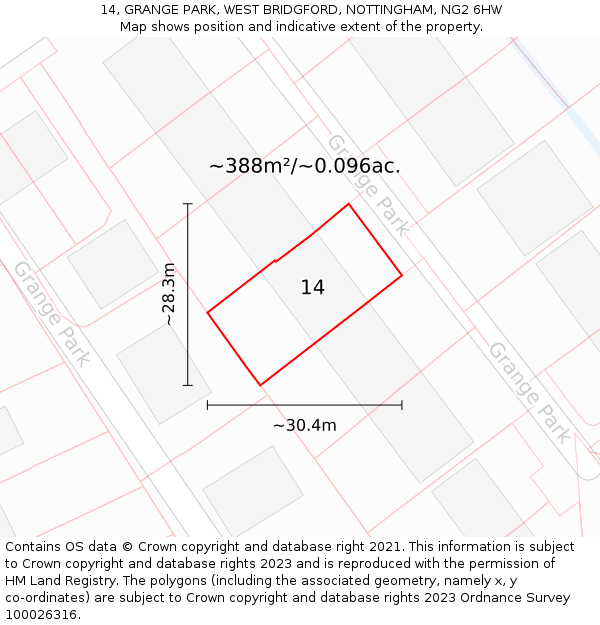 14, GRANGE PARK, WEST BRIDGFORD, NOTTINGHAM, NG2 6HW: Plot and title map