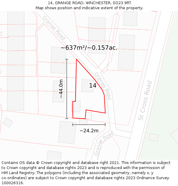 14, GRANGE ROAD, WINCHESTER, SO23 9RT: Plot and title map