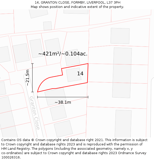 14, GRANTON CLOSE, FORMBY, LIVERPOOL, L37 3PH: Plot and title map