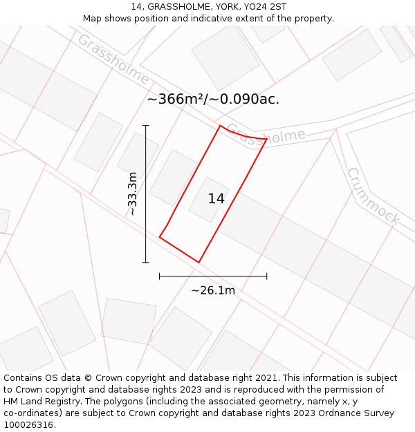 14, GRASSHOLME, YORK, YO24 2ST: Plot and title map