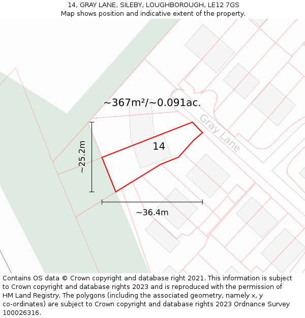 14, GRAY LANE, SILEBY, LOUGHBOROUGH, LE12 7GS: Plot and title map