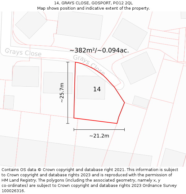 14, GRAYS CLOSE, GOSPORT, PO12 2QL: Plot and title map