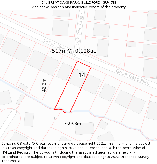 14, GREAT OAKS PARK, GUILDFORD, GU4 7JG: Plot and title map