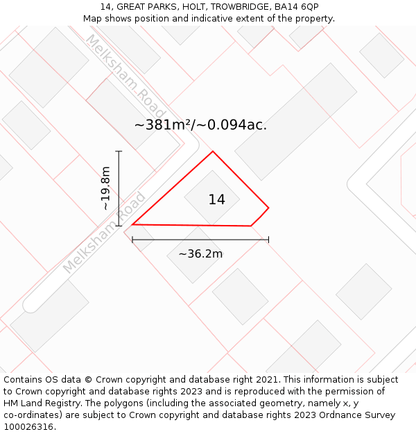 14, GREAT PARKS, HOLT, TROWBRIDGE, BA14 6QP: Plot and title map