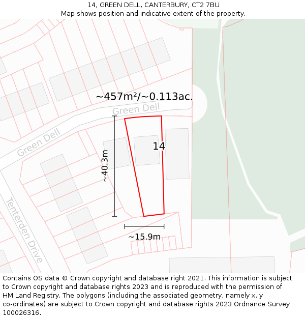 14, GREEN DELL, CANTERBURY, CT2 7BU: Plot and title map