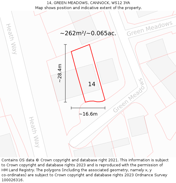 14, GREEN MEADOWS, CANNOCK, WS12 3YA: Plot and title map