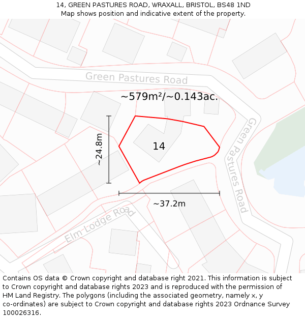 14, GREEN PASTURES ROAD, WRAXALL, BRISTOL, BS48 1ND: Plot and title map