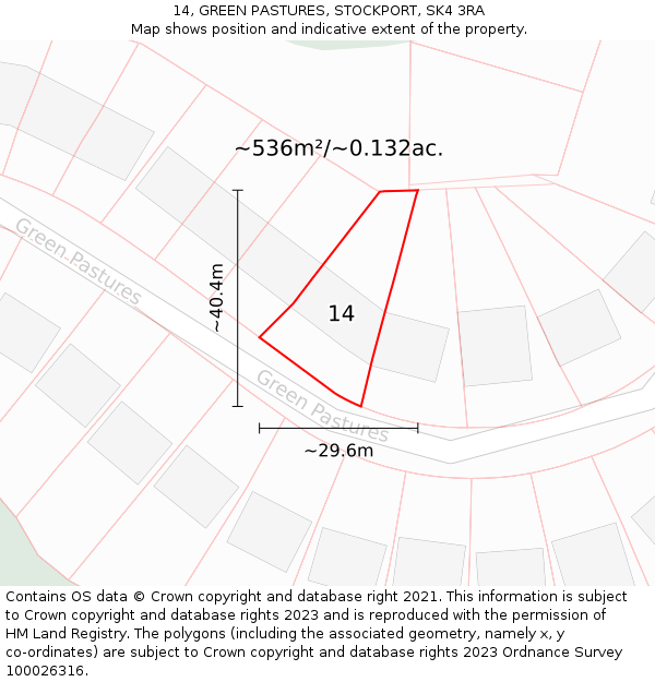14, GREEN PASTURES, STOCKPORT, SK4 3RA: Plot and title map