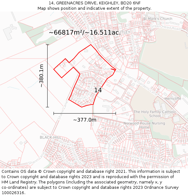 14, GREENACRES DRIVE, KEIGHLEY, BD20 6NF: Plot and title map