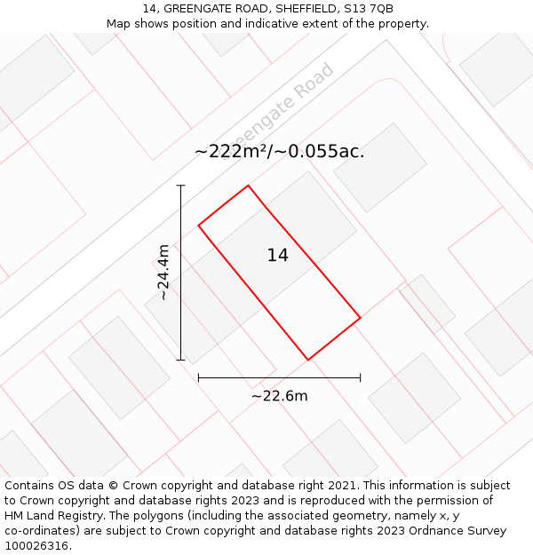 14, GREENGATE ROAD, SHEFFIELD, S13 7QB: Plot and title map