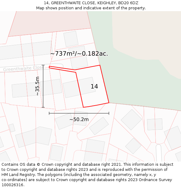 14, GREENTHWAITE CLOSE, KEIGHLEY, BD20 6DZ: Plot and title map