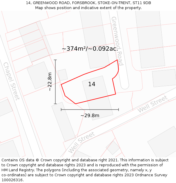 14, GREENWOOD ROAD, FORSBROOK, STOKE-ON-TRENT, ST11 9DB: Plot and title map