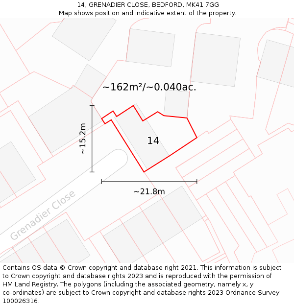 14, GRENADIER CLOSE, BEDFORD, MK41 7GG: Plot and title map