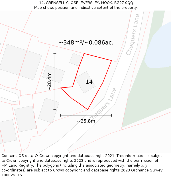 14, GRENSELL CLOSE, EVERSLEY, HOOK, RG27 0QQ: Plot and title map