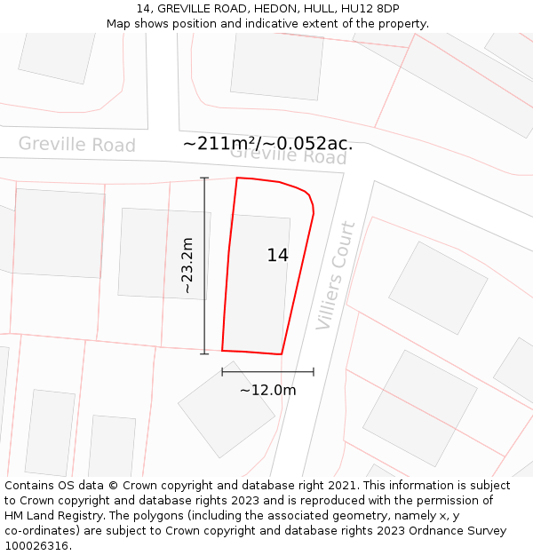 14, GREVILLE ROAD, HEDON, HULL, HU12 8DP: Plot and title map