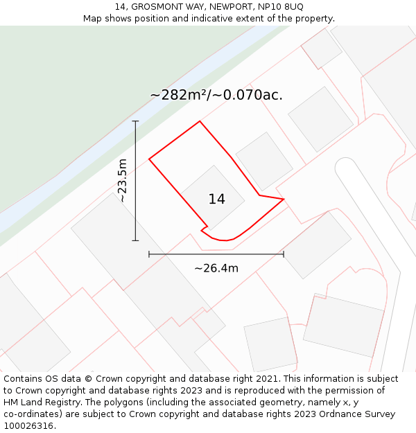 14, GROSMONT WAY, NEWPORT, NP10 8UQ: Plot and title map