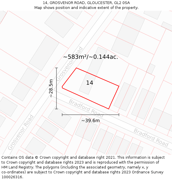 14, GROSVENOR ROAD, GLOUCESTER, GL2 0SA: Plot and title map