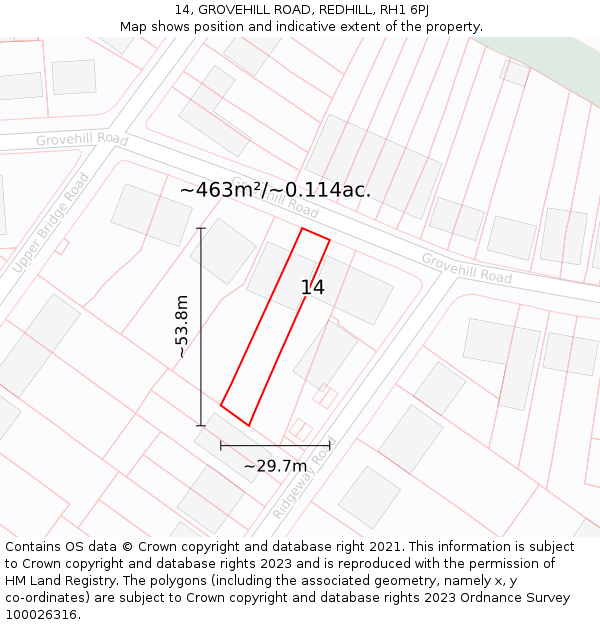 14, GROVEHILL ROAD, REDHILL, RH1 6PJ: Plot and title map