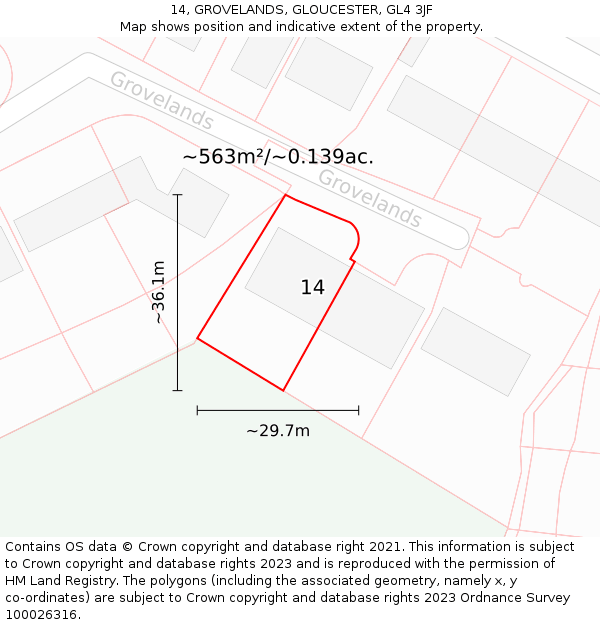 14, GROVELANDS, GLOUCESTER, GL4 3JF: Plot and title map