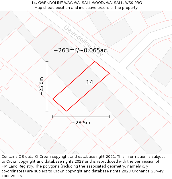 14, GWENDOLINE WAY, WALSALL WOOD, WALSALL, WS9 9RG: Plot and title map