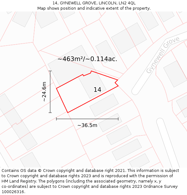 14, GYNEWELL GROVE, LINCOLN, LN2 4QL: Plot and title map