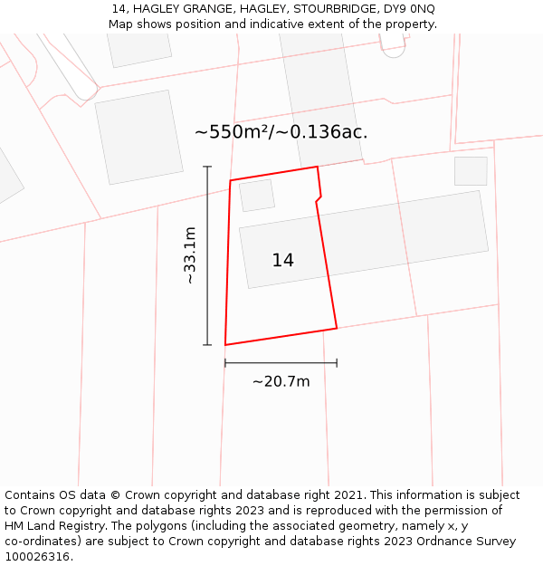 14, HAGLEY GRANGE, HAGLEY, STOURBRIDGE, DY9 0NQ: Plot and title map