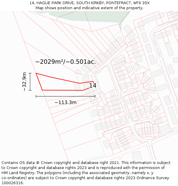 14, HAGUE PARK DRIVE, SOUTH KIRKBY, PONTEFRACT, WF9 3SX: Plot and title map