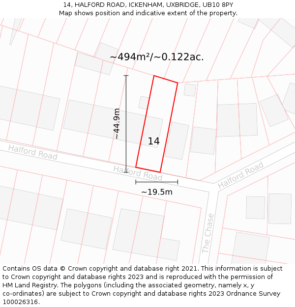 14, HALFORD ROAD, ICKENHAM, UXBRIDGE, UB10 8PY: Plot and title map