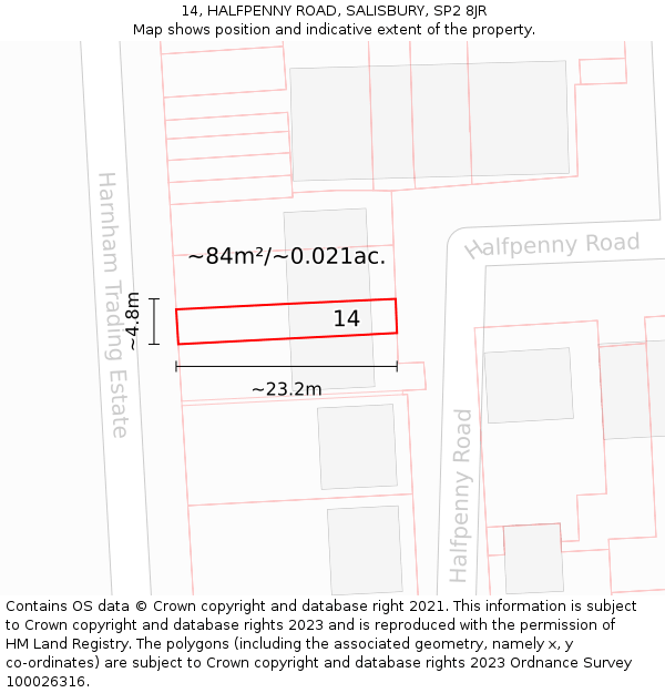 14, HALFPENNY ROAD, SALISBURY, SP2 8JR: Plot and title map