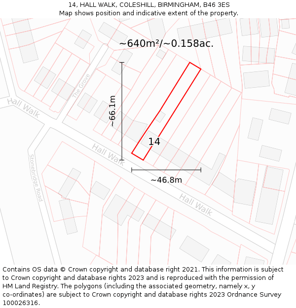 14, HALL WALK, COLESHILL, BIRMINGHAM, B46 3ES: Plot and title map