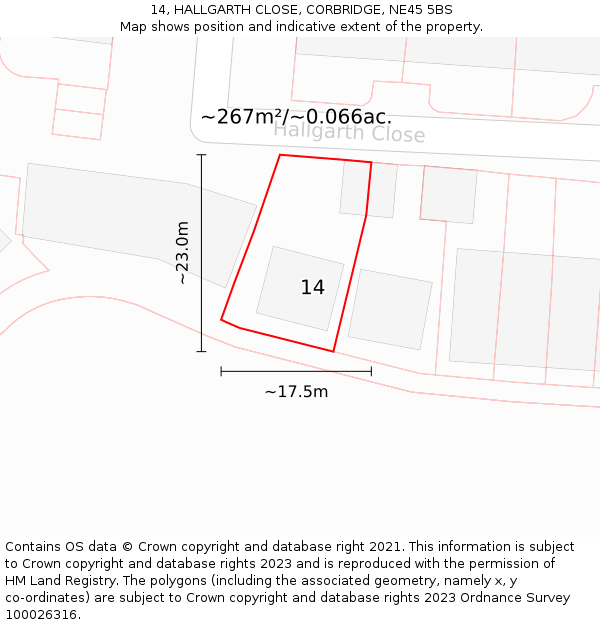 14, HALLGARTH CLOSE, CORBRIDGE, NE45 5BS: Plot and title map