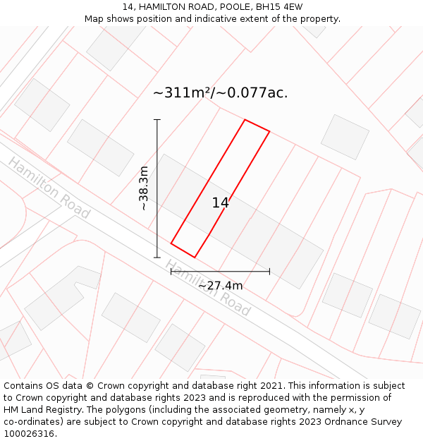 14, HAMILTON ROAD, POOLE, BH15 4EW: Plot and title map