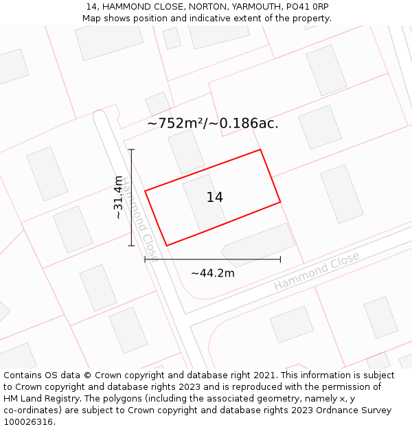 14, HAMMOND CLOSE, NORTON, YARMOUTH, PO41 0RP: Plot and title map